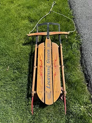 Nice Vintage  Antique Wood Lightning Guider Metal Rail Sled Wood 40  • $60