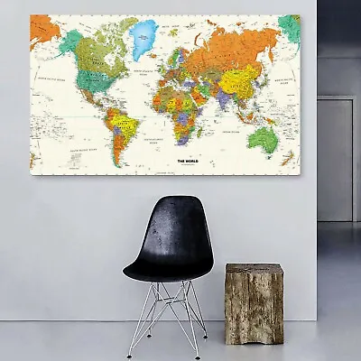 Vintage World Map Stretched Framed Canvas Prints Wall Art Home Office Decor • $295