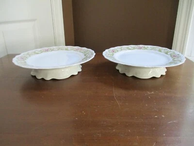 $9.99 • Buy 2 Vintage Limoges France Depose Green Scrolls Pink Flowers Cake Pastry Stands 8 