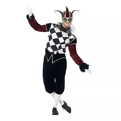 Mens Evil Medieval Venetian Harlequin Jester Masquerade Halloween Fancy Costume • £28.84