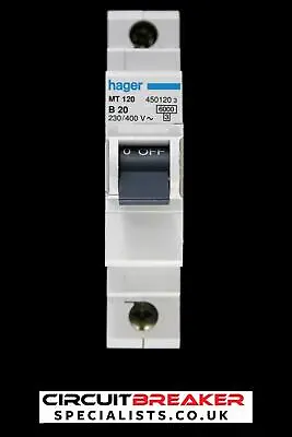 £5.31 • Buy HAGER 20 AMP CURVE B 6 KA MCB CIRCUIT BREAKER MT120 450120