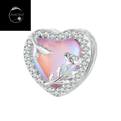 £17.99 • Buy Genuine Sterling Silver 925 Rose Flower Crystal Pink Love Heart Bead Charm Wife