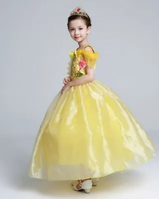 $21.55 • Buy Girl Dress Costume Princess Belle Dress Magic Wand And Gloves Size 2-10 Years