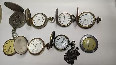 AA ) 8 Lots Of Antique & Vintage Pocket Watch's Silver & Gold Filled As Is • $16.50