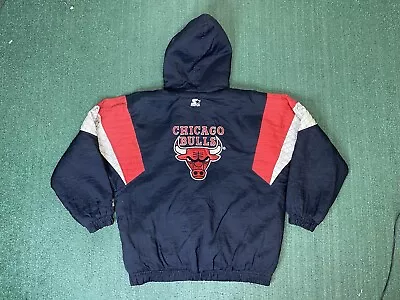 Vintage Starter Chicago Bulls NBA Jacket Full Zip Lined Hooded Size XL • $55.99