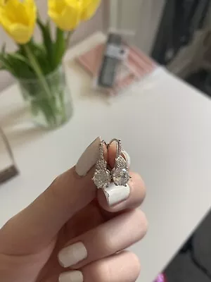 £30 • Buy Diamonique Diamond Drop Hoop Earrings Silver