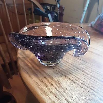 Italian Murano Hand Blown Art Glass Purple Amethyst Bowl • $29.99