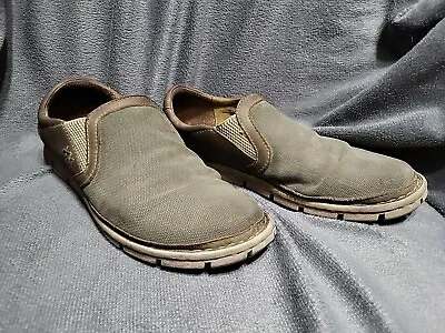 Born Sawyer Men's Size 10.5 Brown Leather Canvas Shoes Casual Slip On Loafers • $24.95