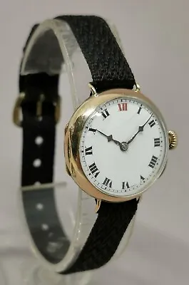 Vtg 1919 Baume & Co (Longines) 9ct Solid Rose Gold Trench Type 26mm Ladies Watch • £195