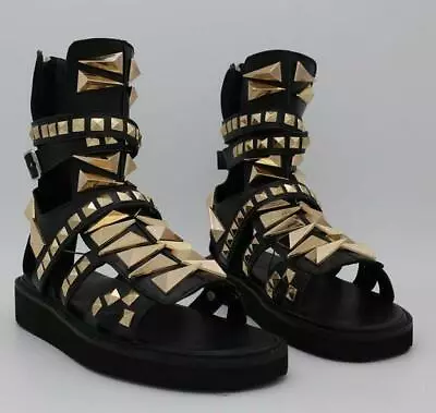 Mens Gladiator Rivets High Tops Roman Sandals Leather Shoes Open Toe Gothic Boot • $116.14