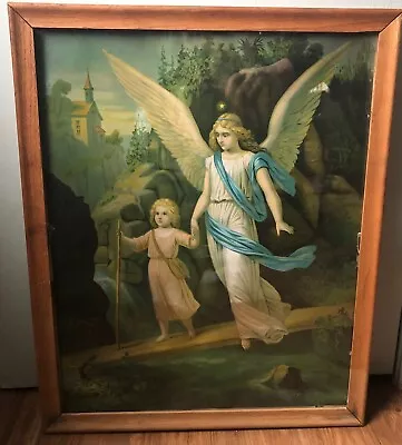 Vintage The Holy Guardian Angel Print Child Snake Serpent German Lithograph • $88.39