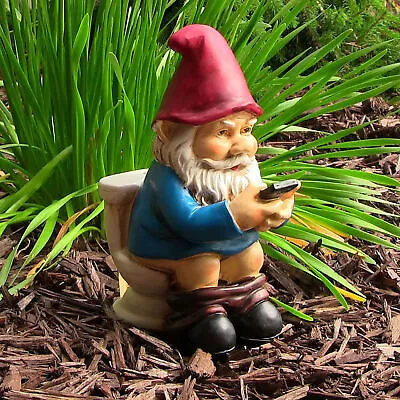 Naughty Garden Gnome Lawn Ornament Funny Sitting On The Toilet Dwarf Mini Statue • $26.89