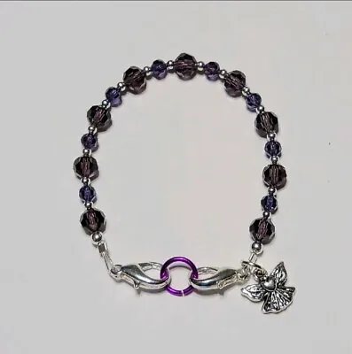 Amethyst Purple Round Crystal Glass Beads Medical Alert ID Replacement Bracelet • $8.50