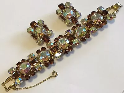 Vintage Juliana D & E 5 Link Topaz & Borealis Rhinestone Bracelet & Earrings • $175