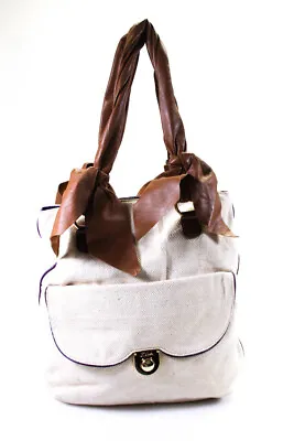 Z Spoke Zac Posen Womens Button Top Solid Leather Trim Tote Handbag Beige • $49.21