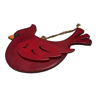 Handmade Wooden Red Cardinal Bird Christmas Decoration Ornament Flat Glossy 4.5” • $10.50