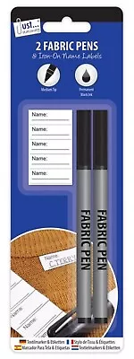 2PK Fabric Pens With Labels Iron-On Permanent Markers Name Laundry Uniform • £2.49