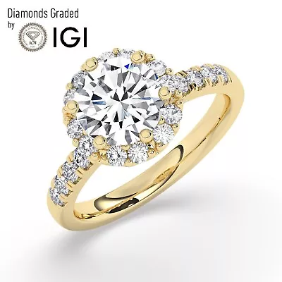 IGI F/VS1 2 CT Solitaire Lab-Created Diamond Engagement Ring 18K Yellow Gold • £1878