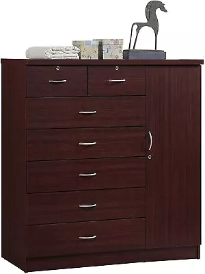 Mahogany Finish Wooden 7 Drawer Chest Dresser Clothes Storage Side Door Lockable • $330.90