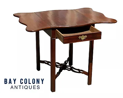 20th C Antique Chippendale Mahogany Drop Leaf Pembroke Table W/ Serpentine Top • $2568