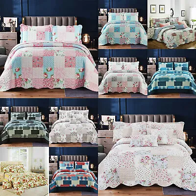 £26.99 • Buy 3 Piece Quilted Patchwork Bedspread Throw Single Double King Size Bedding Set