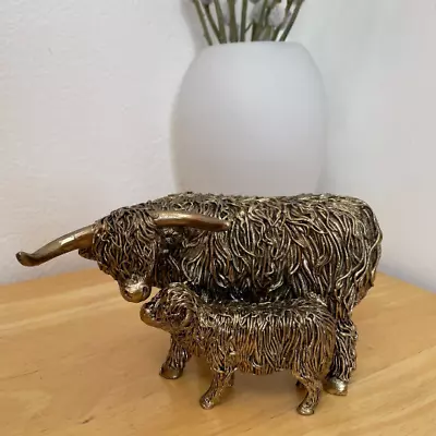 £16.99 • Buy Highland Cow Ornament. Highland Coo And Calf Figurine. Heilan Coo. Bronze Gift.