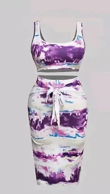 Womens 2XL SKIRT & TOP Purple Tie Dye Crop Tank And Bodycon Skirt 2 Piece Set  • $7.99