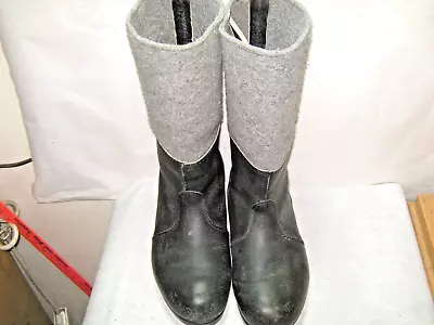 German Army Winter Leather Boots W Felt Top 14  Tall & 11.25  Soles US Size 9-10 • $44.99