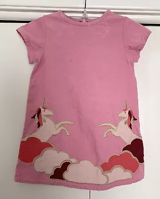 Mini Boden Unicorns Dress Sz 3-4Y Pink Corduroy Lightweight Short Sleeve Zip EUC • $24