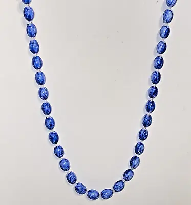 Vintage Faux Lapis Lazuli Blue & White Molded Plastic Bead 50  Long Necklace • $19.99