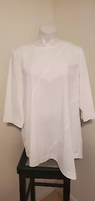 J Jill Womens White Shirt Collection 3/4 Sleeves Asymmetrical Hem Buttons L • $4