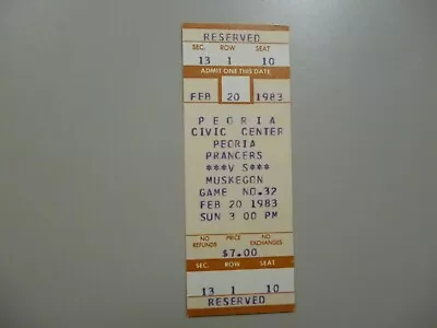 Feb 20 1983 Muskegon Mohawks At Peoria Prancers IHL Ticket Stub • $6.65