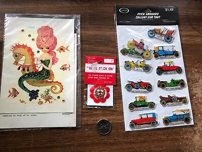 Vintage Mermaid Decal And Puffy Vintage Cars Sticker Lot • $7.36