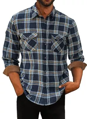 Men's Plaid Flannel Casual Shirt Long Sleeve Checked S XL • £4.99