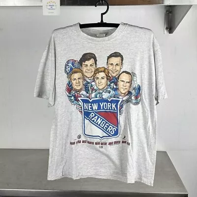 Vintage 1996 New York Rangers Caricature Hockey Team T Shirt Gift For Fans • $18.59
