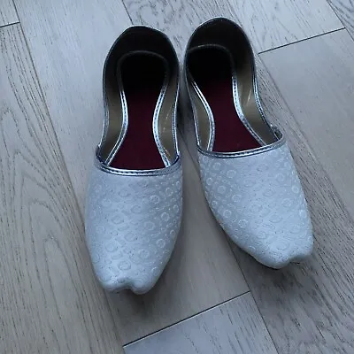 Mens Boys White/sliver Indian Asian Wedding  Party Khussa Khusa Shoe Size 7 • £25