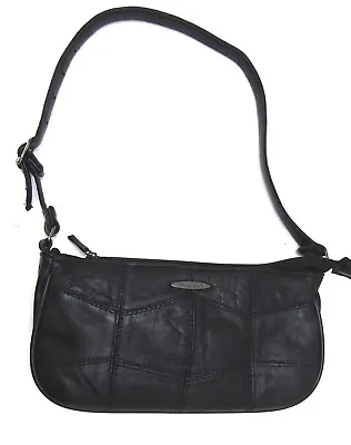 Fabretti Black Patchwork Leather Shoulder Handbag 90's 00's Y2K Zip Top Retro • £4.99