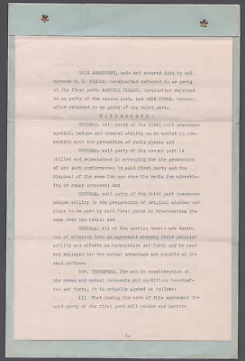 W. C. Fields - Document Signed 11/11/1932 With Co-signers • $1800