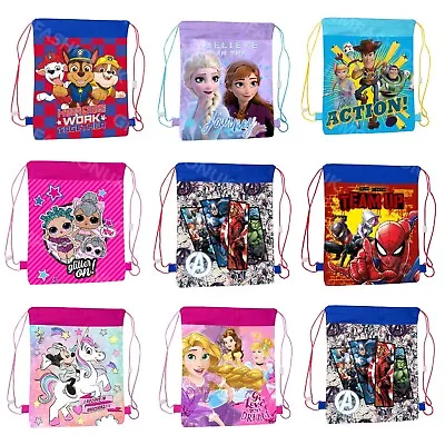 Kids Boys Girls Character School PE Swim Shoe Sports Drawstring Bag Backpack • £4.19