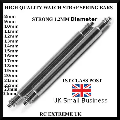 2x 1.2MM Diameter Strong Watch Strap Spring Bars Pins - 8-TO 24MM 1st Class Post • £2.29