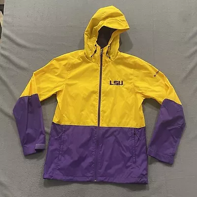 Columbia Jacket Mens Small Purple Gold LSU Tigers Hooded Rain Wind Resistant • $26.88