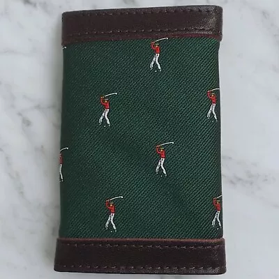 Vintage Golfer Tri-Fold Key Holder Ring Money Wallet Leather Case Pouch Green • $9.95