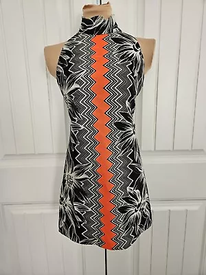 Milly Black White And Orange Halter Mini Dress Size 0 • $30