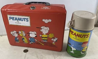 Red Vintage 1965 Vinyl Peanuts Lunchbox & Thermos • $50