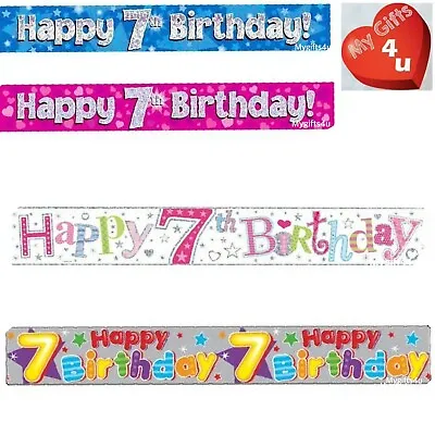 Happy 7th Birthday Party Banners White Silver Blue Pink Age 7 • £2.50