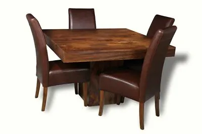 Solid Mango Wood Dakota 120cm Dining Table & 4 Leather Chairs (3 Styles) New • £797.95