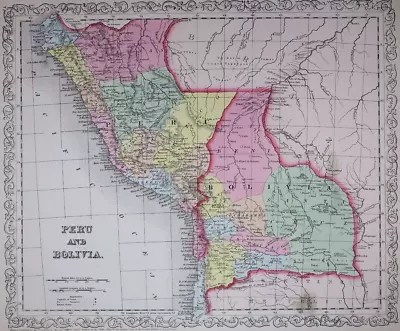 1861 Desilver / Mitchell's Atlas Map ~ PERU - BOLIVIA ~ Free S&H ~Inv#263 • $20