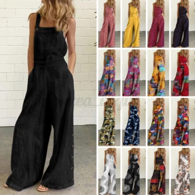 $17.09 • Buy Womens Strappy Jumpsuits Cotton Dungarees Party Rompers Bib Long Pants Overalls
