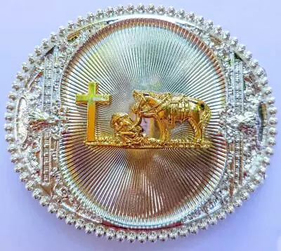 Cross Praying Faith Animal Cowboy Round Heavy Gold Silver Western Belt Buckle • $14.99