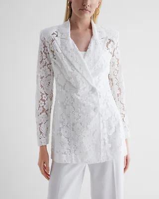 New Express $198 White Double Breasted Lace Blazer Sz S Small • £56.99